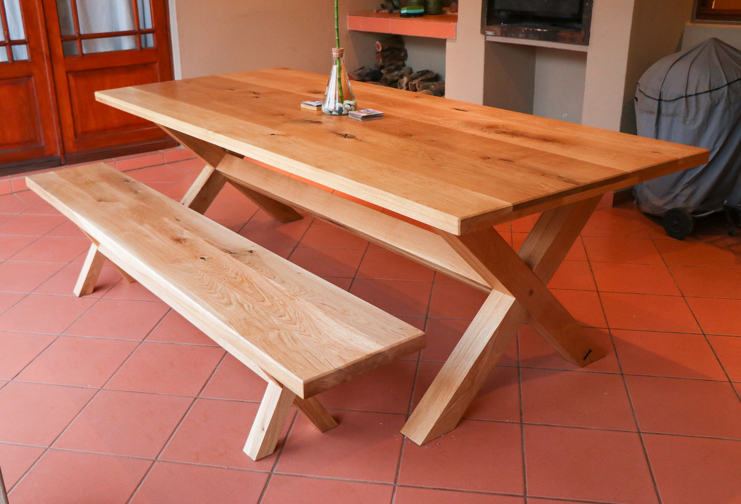 Cross Base solid oak table